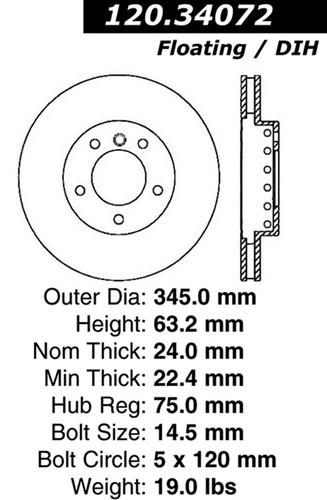 Centric-power slot 127.34072l stoptech sport rotors 535i 545i 550i 645ci 650i