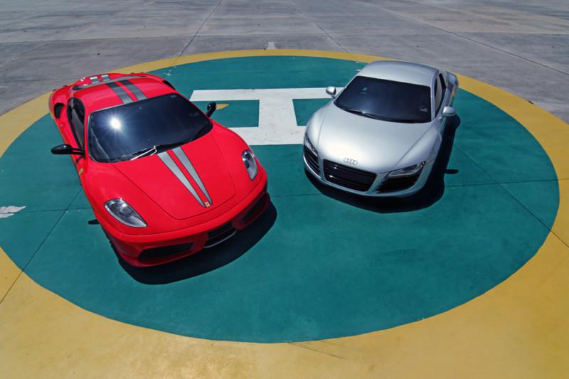 Ferrari f430 scuderia & audi r8 hd poster super car print multi sizes available