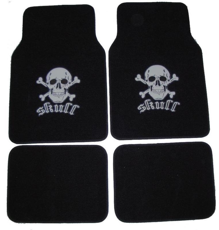 Gothic punk rock grey skull crossbones carpet 4 piece car truck suv floor mats