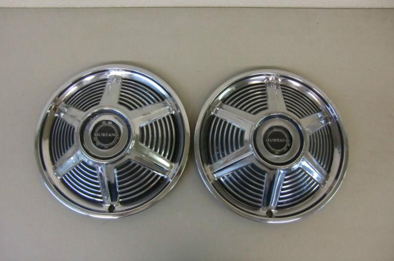 1960's original 14" ford mustang standard style hubcaps wheel cover pair