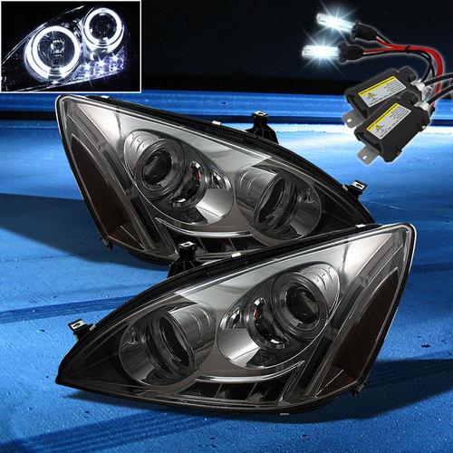 8000k slim xenon hid+smoked 03-07 accord halo led projector headlights set pair