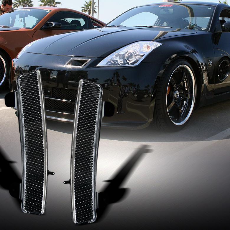 03-05 nissan 350z z33 fairlady z jdm black clear front bumper reflector pair set