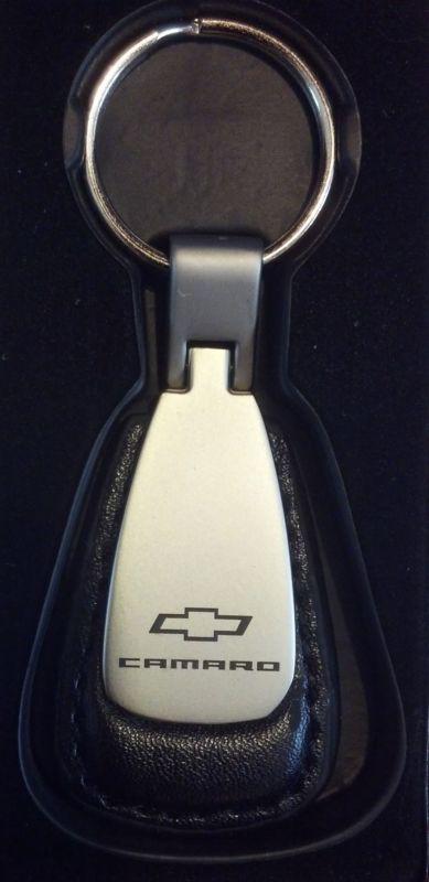 Chevrolet camaro bowtie metal encased in leather keychain 