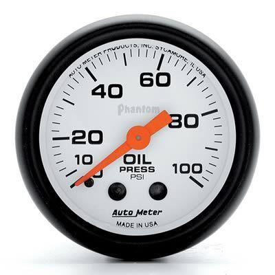 Autometer phantom mechanical oil pressure gauge 2 1/16" dia white face 5721