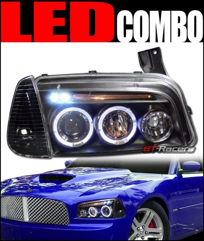 Black halo led projector head lights+signal corner 2005 2006-2010 dodge charger