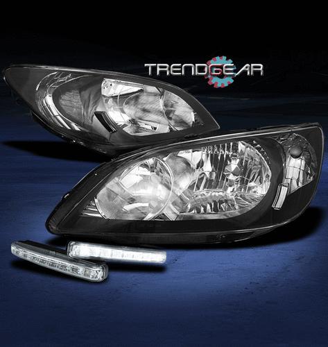 04-05 honda civic 2/4dr crystal black head lights+white led drl daytime running