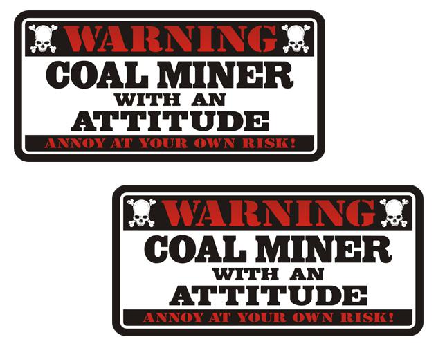 Coal miner warning decal set 3"x1.5" mining hard hat vinyl sticker zu1