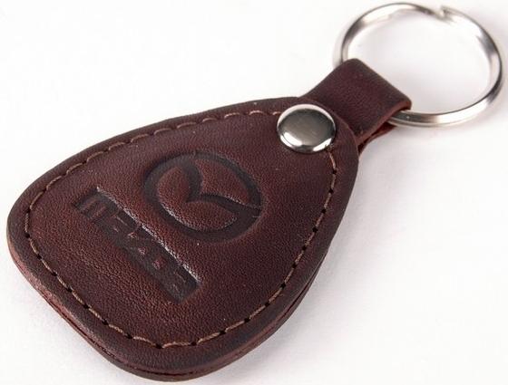 New leather brown keychain car logo mazda auto emblem keyring