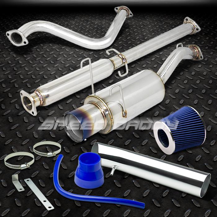 4" burnt tip muffler catback exhaust+short ram air intake kit 93-97 del sol si/s