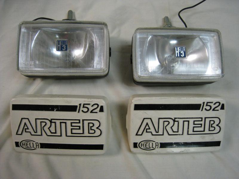 Rare hella arteb 152 driving lights/fog lamp set & stone shield covers/guards h3