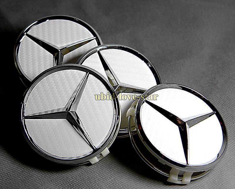 3d emblem 3" carbon fiber white modify benz wheel center hub rim caps cover 75mm