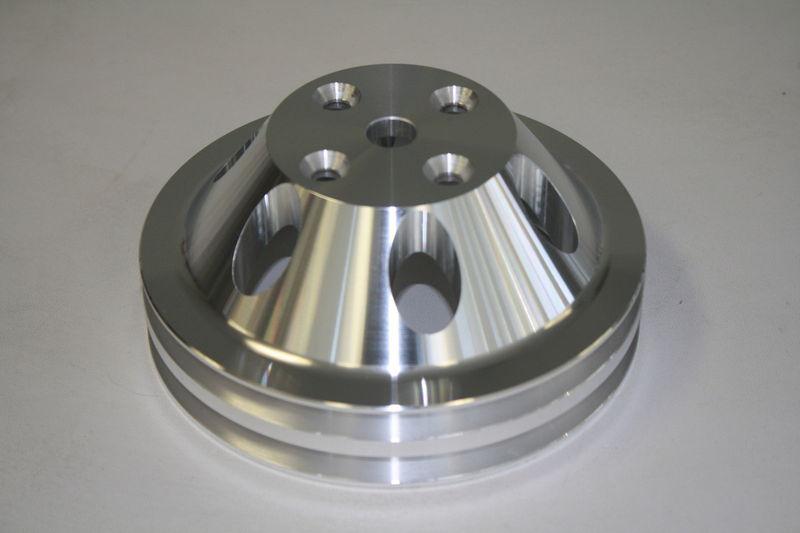 Sbc billet aluminum double groove long water pump pulley chevy lwp 327 350 400