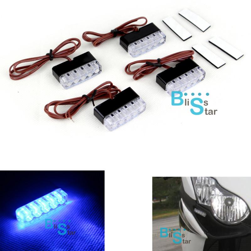 Blue led motorcycle turn signals blinker front rear foot peg light faring flush