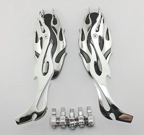 Chrome flame motorcycle mirrors for harley honda kawasaki suzuki yamaha