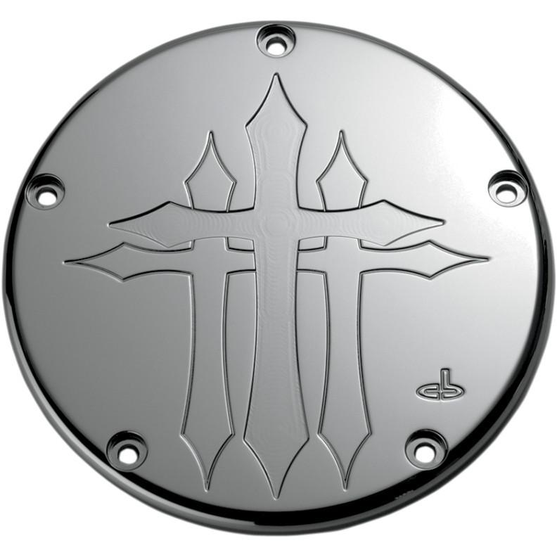 Carl brouhard chrome cross series derby cover - 5 hole 1999-2012 harley twin cam