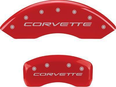 Mgp caliper covers 13083scvtrd bolt-on red powdercoated set of 4 chevy corvette