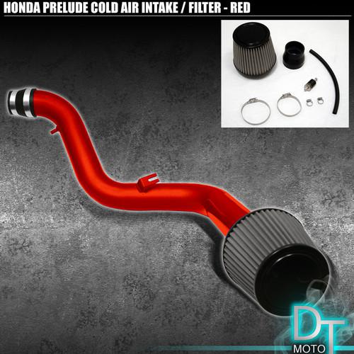 Stainless washable cone filter + cold air intake 97-01 prelude 2.2l red aluminum