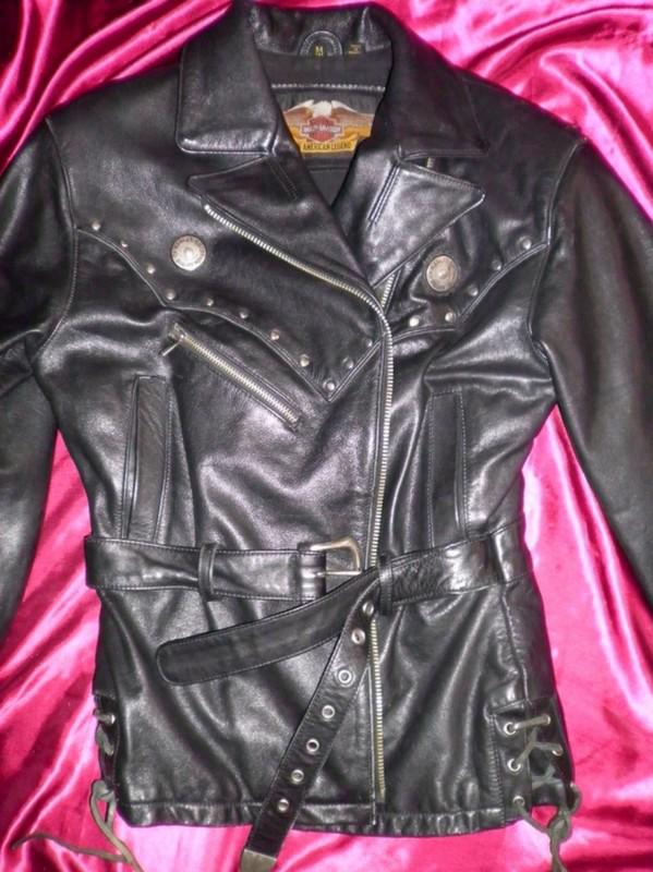 Harley davidson border hawk fringe leather jacket womens medium conchos vintage