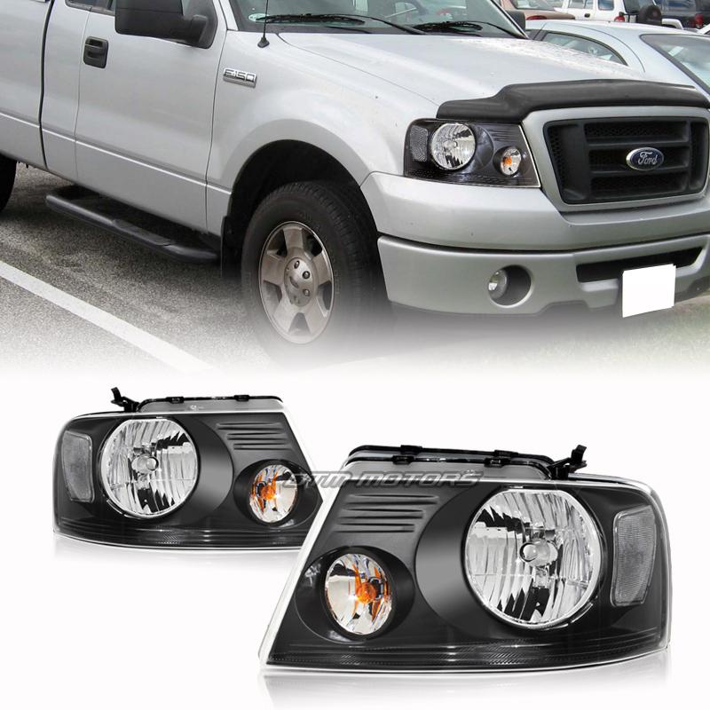 2004-2007 ford f-150 black housing clear lens clear reflector head light lamps