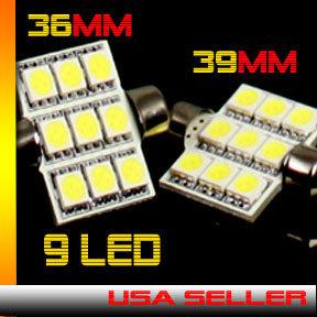 36mm 39mm  9 smd smt super  white bulb dome light