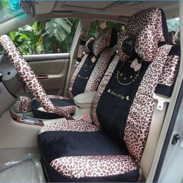 18 pcs hello kitty universal leopard print car seat covers pillows 