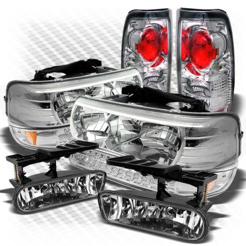 99-02 silverado chrome headlights + led bumper + tail lights + fog lights combo