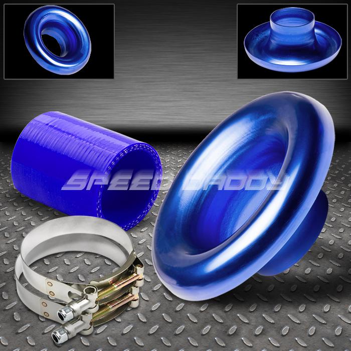 3.5"aluminum short ram/cold air intake velocity stack/turbo horn+hose+clamp blue