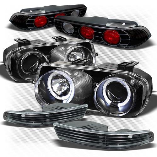 94-97 integra 2dr black halo pro headlights + black bumper + altezza tail lights