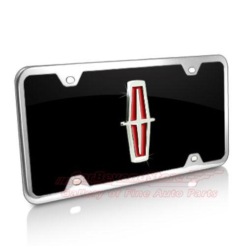 Lincoln red 3d logo black acrylic license plate + chrome frame kit, + free gift