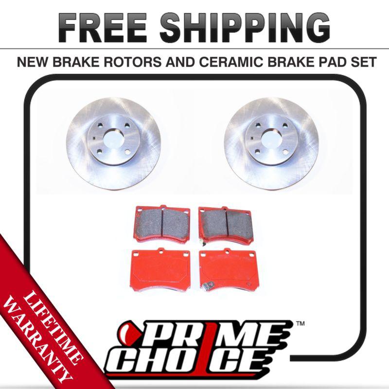 Front kit (2) brake rotors and (1 set) ceramic brake pads with lifetime warranty