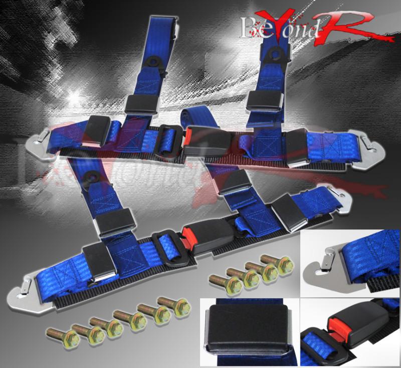 2" pair nylon 4 point racing seat belt safety buckle jdm vip quick release blue