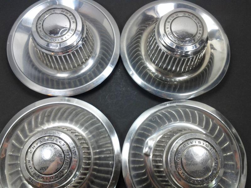 4 vintage chevy chrome rally wheel center hubcaps hub cap-nova, chevelle, camero