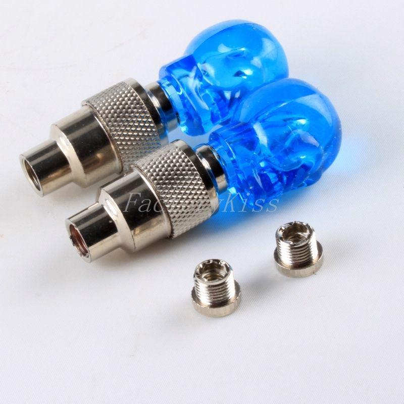 Gsl 2pcs skull bicycle tire led flash light valve dust cap car motor tyre blue 