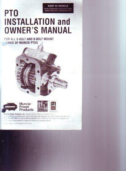 Muncie pto power take off owner operator installation manual