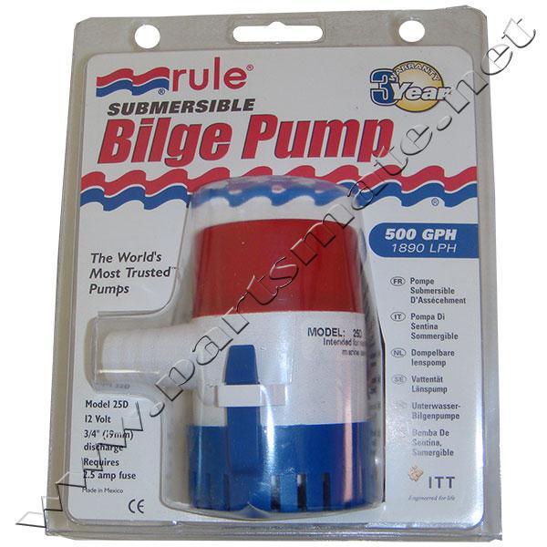 Rule 25d round compact manual bilge pump 500 gph 1890 lph 12v