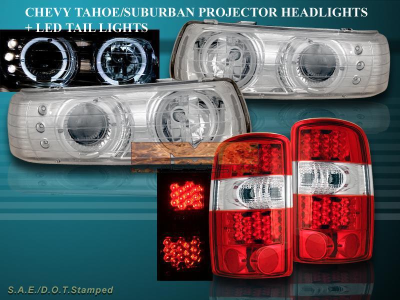 2000-06 chevy suburban/tahoe halo led projector headlights + led tail lights red