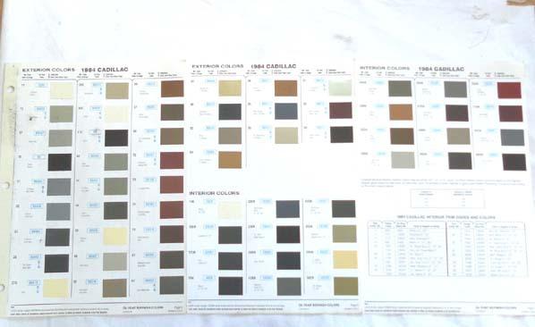 1984 cadillac  dupont  color paint chip chart all models original 