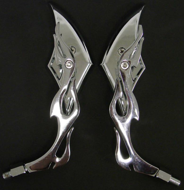 Chrome blade flame mirrors for kawasaki ninja zx6r zx10r vulcan vn 900 1500 1600