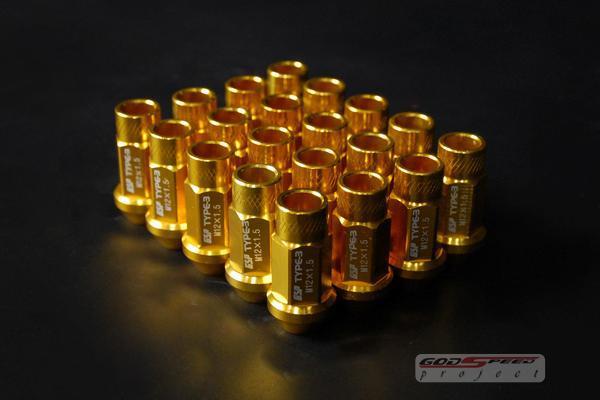 Godspeed t-3 wheel rim racing lug nuts 50mm 20 piece open end m12 x 1.25/ gold