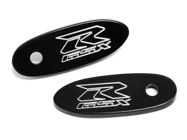 Mirror block off base plates black logo for 1991-2012 suzuki gsxr 750 / gsx-r750