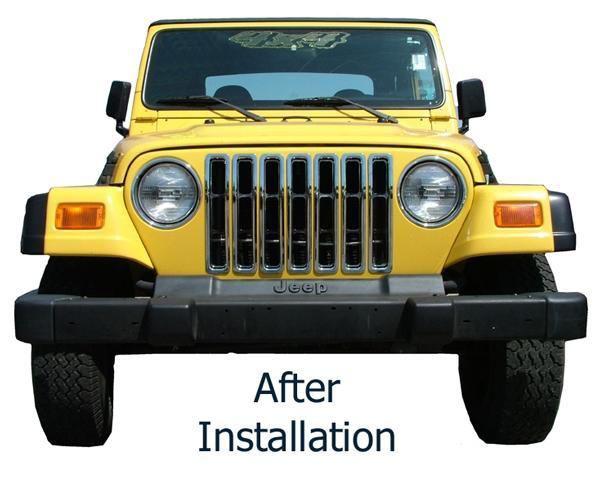 '97-06 jeep wrangler abs chrome plastic grille insert part # gi/01 easy install