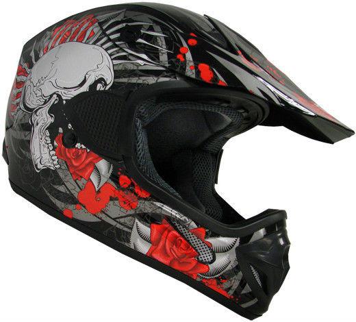 Adult black rose skull atv off-road dirt bike atv motocross mx helmet ~l