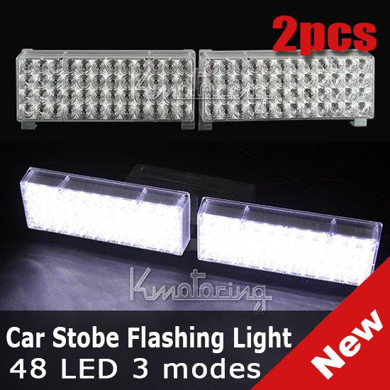 2pcs white 48 led car truck 3 flashing modes strobe flash light lamp control box