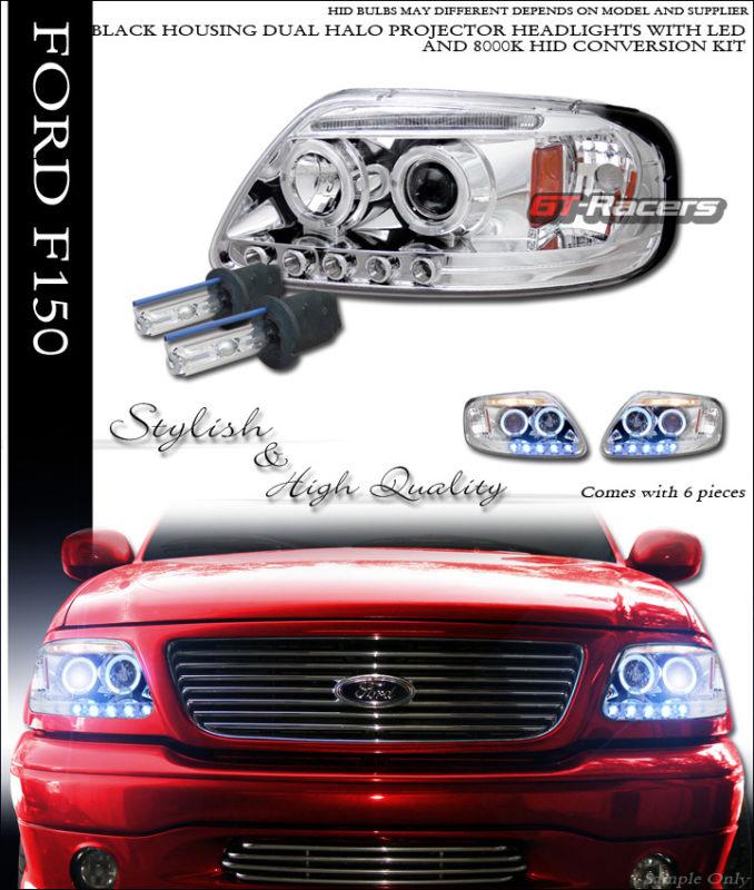 6000k hid xenon w/euro halo led projector head lights 1997-2003 f150/expedition