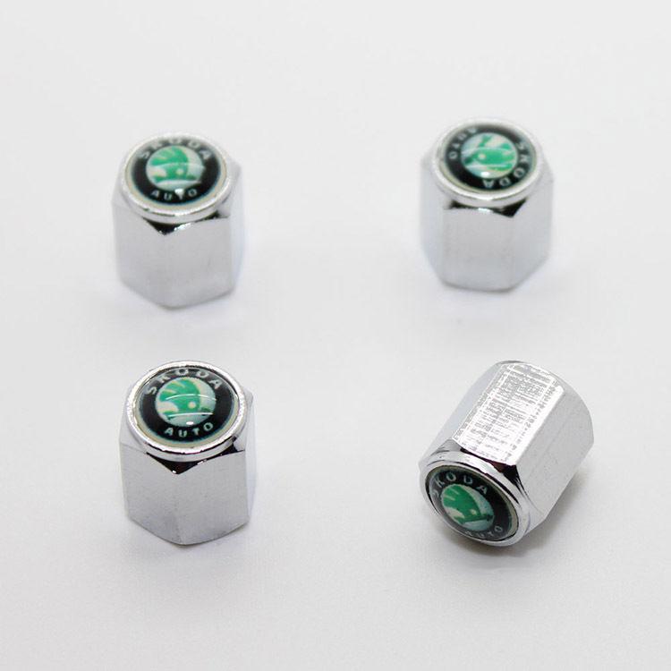 4pcs chromed metal car tire wheel valve airtight stem caps for skoda all model