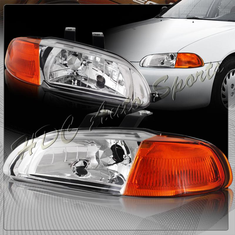 1992-1995 honda civic 4dr chrome housing 2in1 headlight lamps+amber corner light