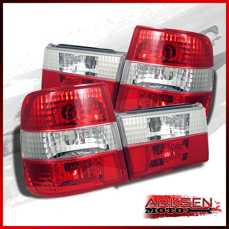 89-95 bmw e34 5-series 4 door sedan red clear tail lights lamp pair new set