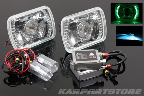 Jdm 10000k blue bi-xenon hid/7x6 h6014/h6052/h6054 green led projector headlight