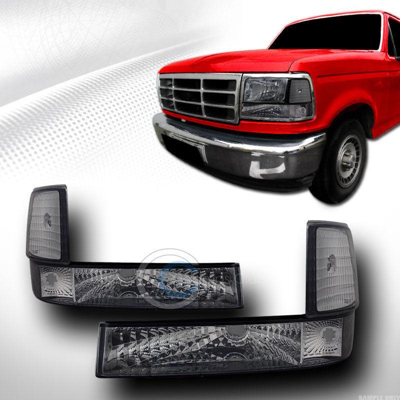 Depo smoke tint signal bumper w/corner lights lamps 92-96 ford f150 f250 bronco