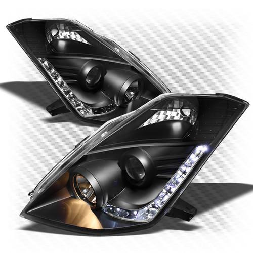 06-09 350z black projector headlights w/drl led built-in (hid models only)